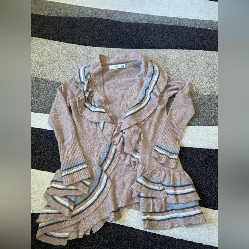 Anthropologie Sparrow Medium Ruffle Wool/Angora Open Front Cardigan